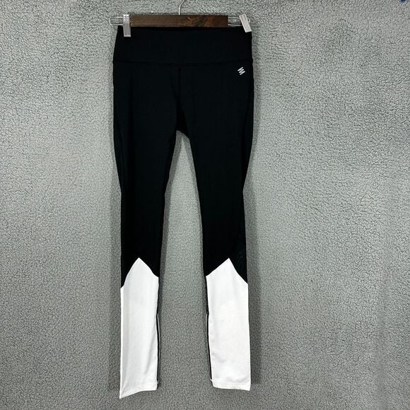 Nicole Miller pants XS black white active leggings sheer mesh panel gym running - Picture 1 of 6